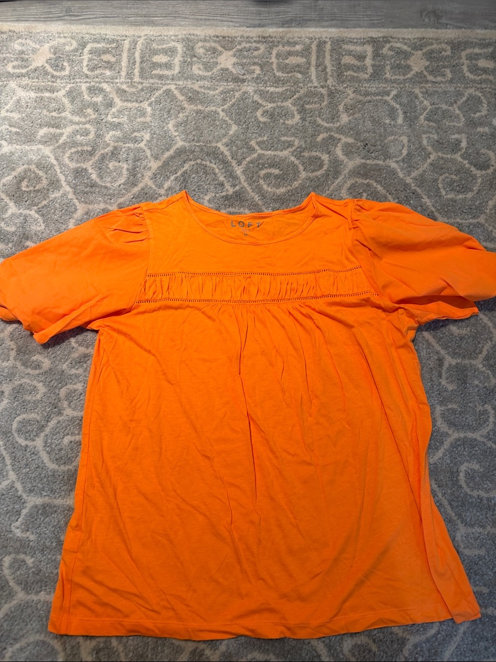 LOFT Bright Orange Short Sleeve Tee with Yoke Detail